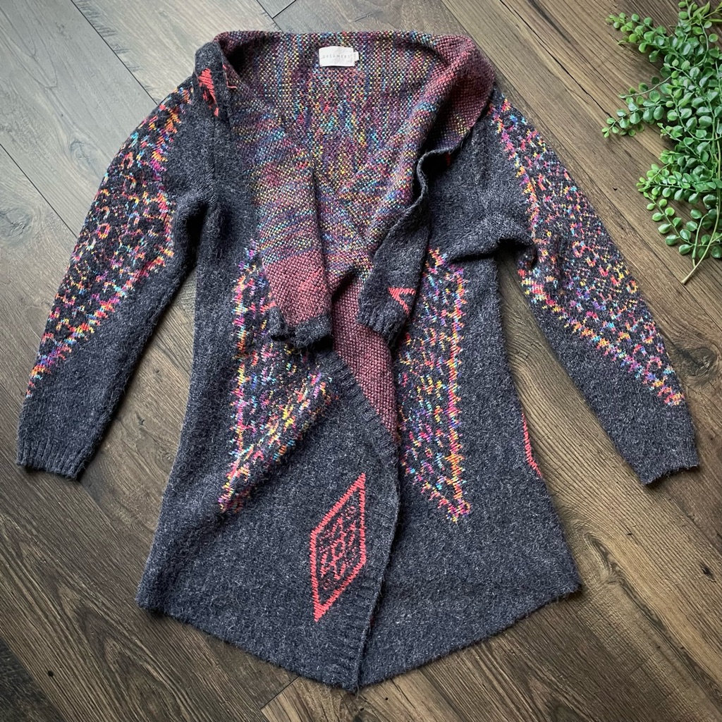 Dreamers Aztec Waterfall Boho Rainbow Wrap Cardigan Stained Glass